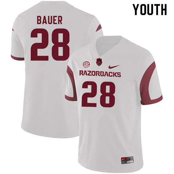 Youth #28 Reid Bauer Arkansas Razorbacks College Football Jerseys Sale-White